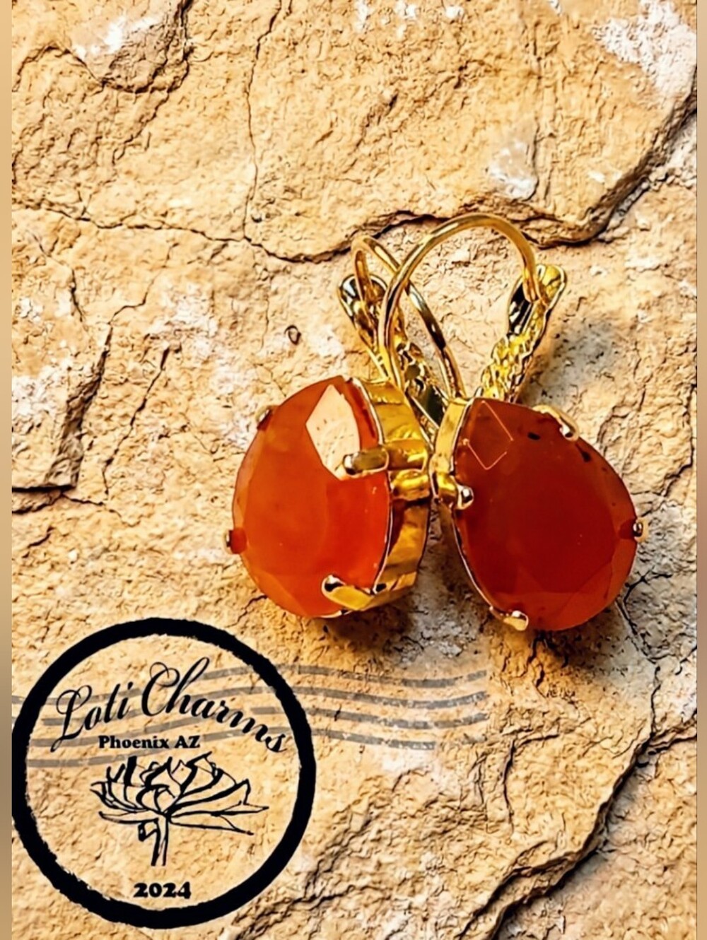 Natural Red Onyx 5.4 Total Carats In Gold Plated Earrings